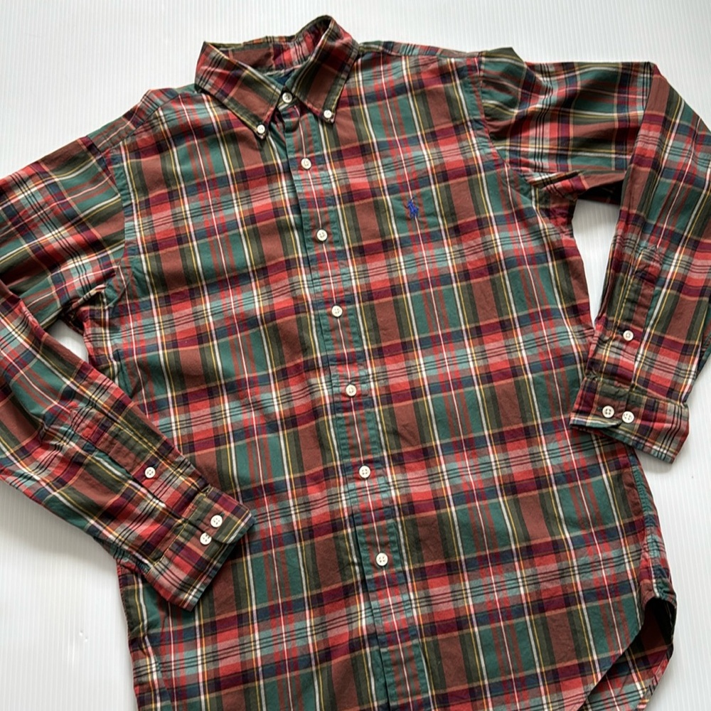 Ralph Lauren Classic Fit red, green, yellow & blue plaid button down. Medium